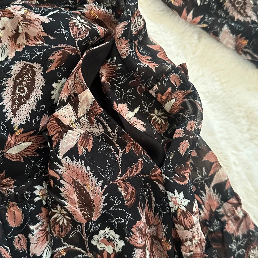 Madewell Black Floral Puff-Sleeve Dress with Pink, Maroon and Cream Blooms, 12 - Picture 10 of 16